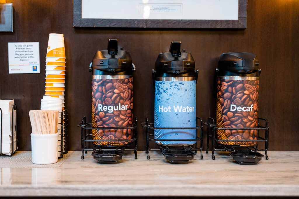 coffee and hot water station inside Comfort Inn & Suites Logan International Airport